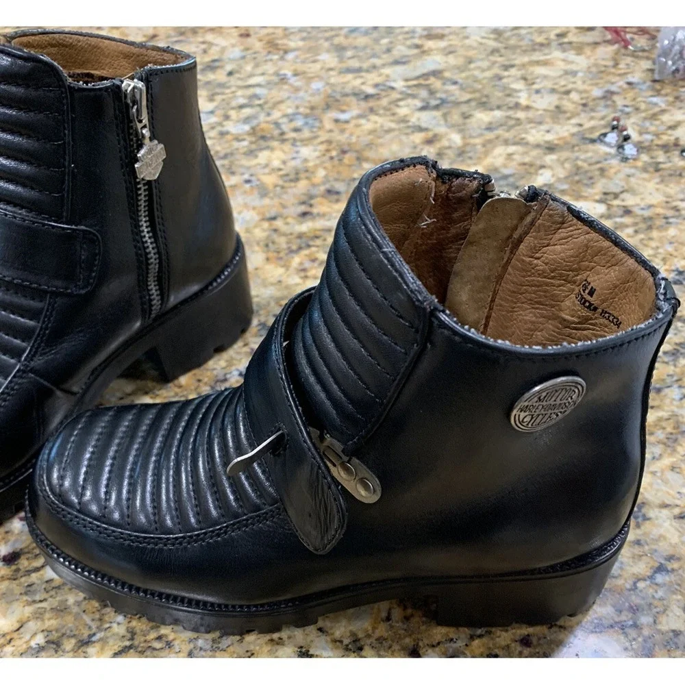 Harley Davidson Black Leather Zipper Boots #H3334 Women's Size 7 1/2 B - Picture 6 of 11